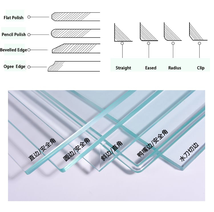 tempered table tope glass edge and corner polish tyep